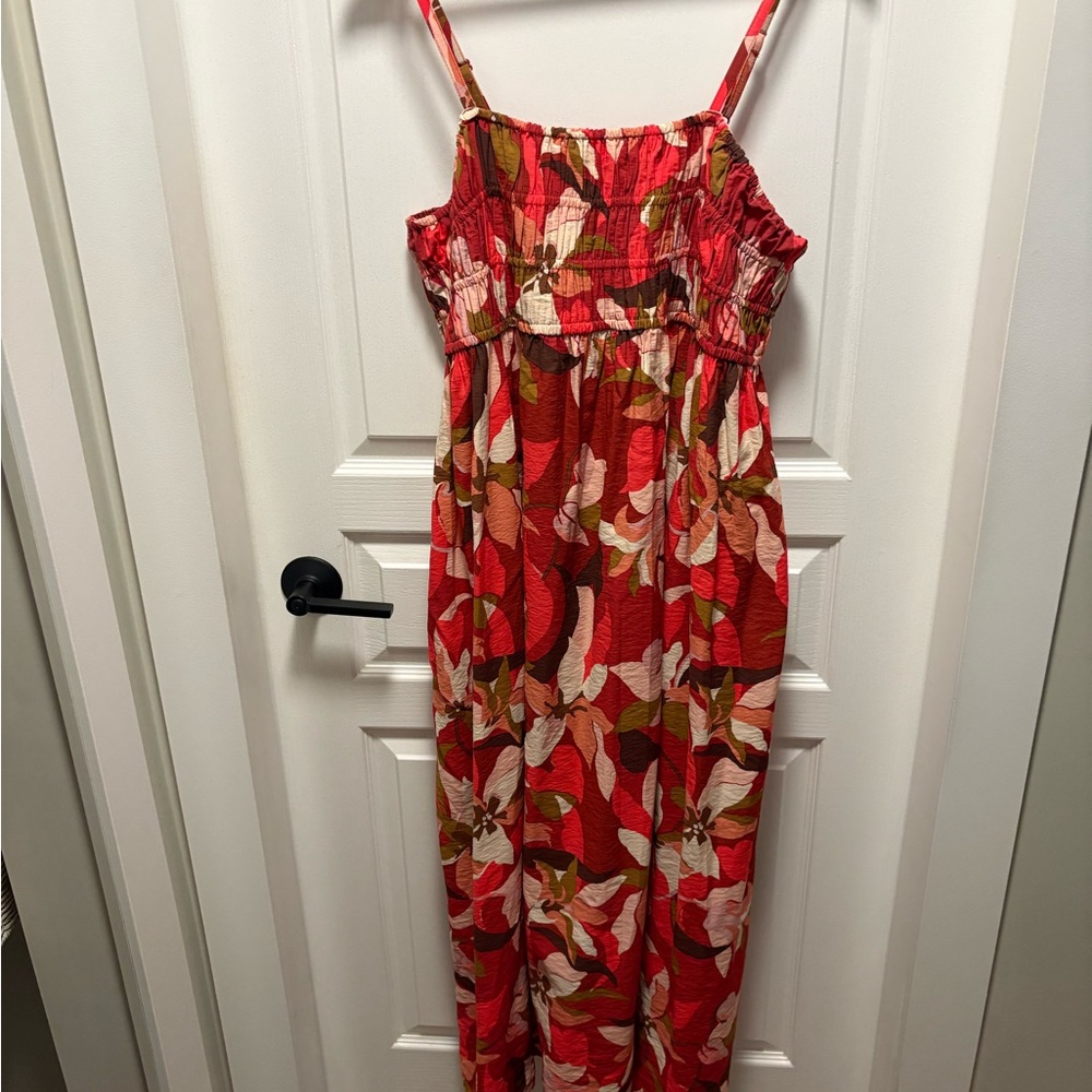 a new day Red Floral Maxi Dress with Pink and Green Accents